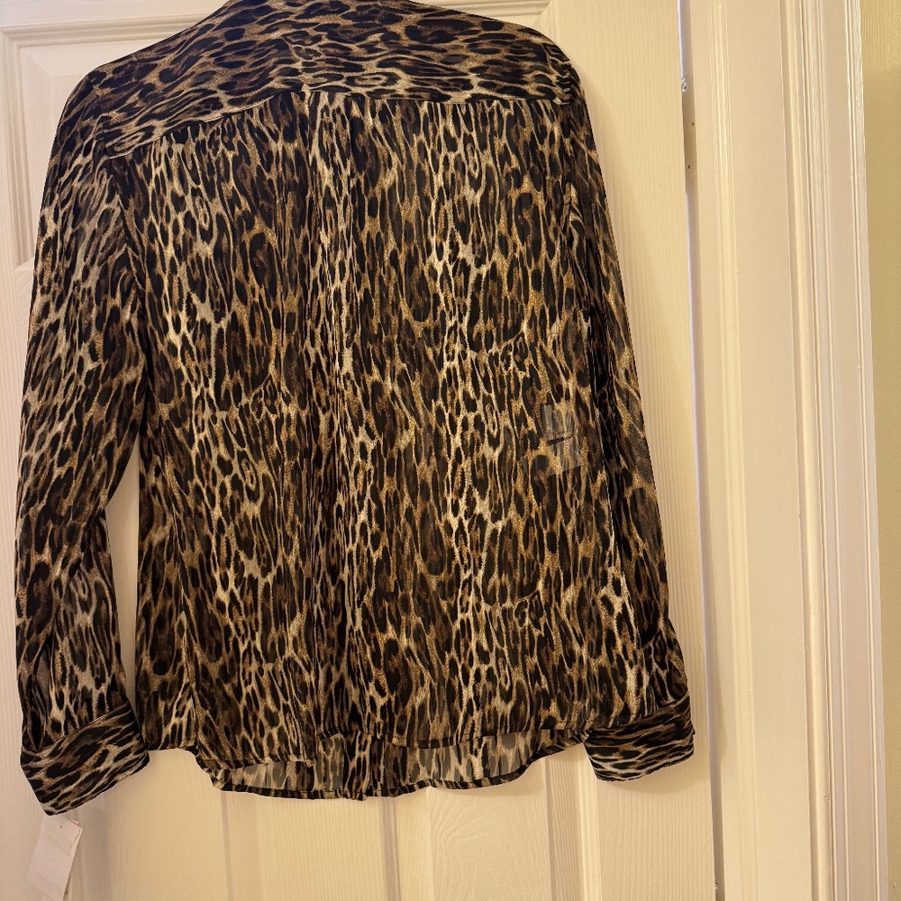 Jones New York Womens Animal Print Long Sleeve Button Down Blouse Shirt Size 10